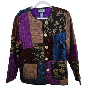 Indigo Moon Vintage Mixed Media Patchwork Jacket Pockets Art To Wear Size M